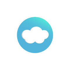 Cloud icon. Weather forecast symbol. Soft white vector. Blue round background.