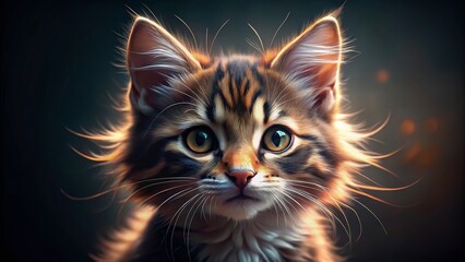 Obraz premium Adorable Scruffy Kitten in Low Light - Sweet Pet Photography