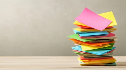 Colorful Sticky Notes Stacked on a Wooden Surface