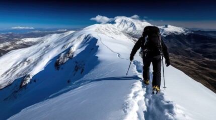 Mountain Climber on Snowy Ridge