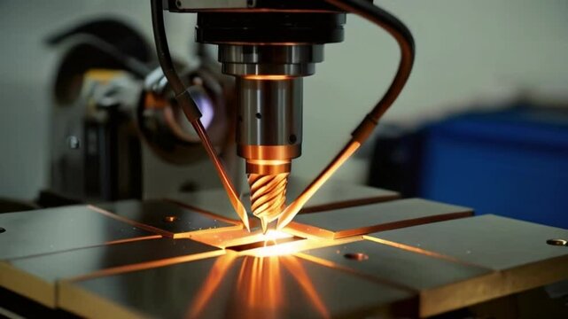 The CNC milling machine cutting the copper electrode parts by solid ball nose end mill tools created with generative ai