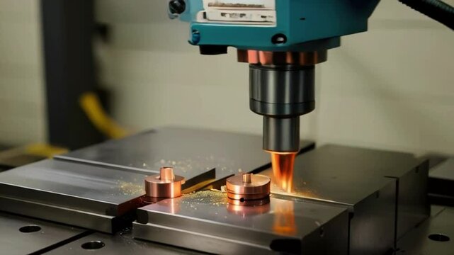 The CNC milling machine cutting the copper electrode parts by solid ball nose end mill tools created with generative ai