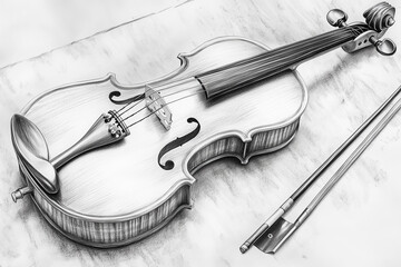 Obraz premium detailed pencil sketch of a violin on a wooden table
