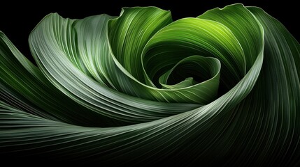 an abstract background of swirling green leaves, arranged by a professional photographer with soft professional studio lighting, creating a smooth, dreamlike effect