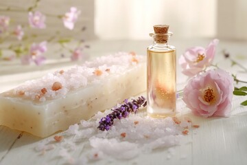 Spa Products on Wooden Surface