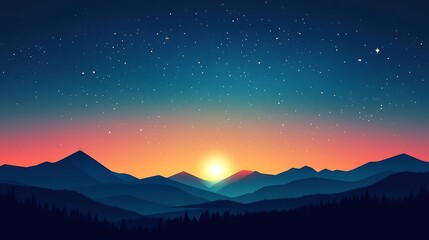 Fototapeta premium Sunrise Mountain Range Night Sky.