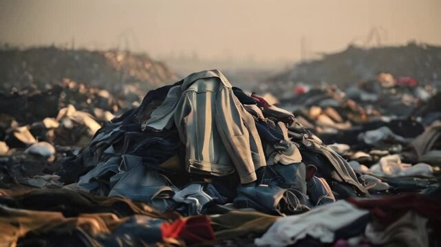 pile of old clothes in a landfill, fast fashion Garments factory waste, dumping sites, waste clothes Concept, Garment Wastes, Textile Garbage from factory outlet, created with generative ai