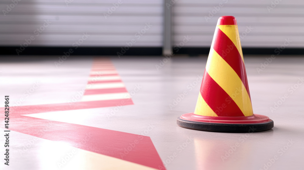Poster safety cone placed on floor marked with compliance lines ensures clear guidance in controlled enviro