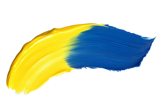 Abstract Brushstroke in Yellow and Blue Paint Strokes on Transparent Background