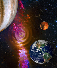 planet Jupiter, earth, Venus in space