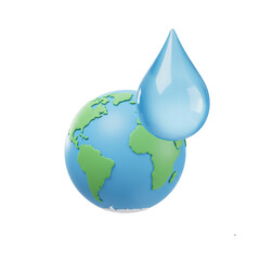 Obraz premium 3D Water Droplet on Earth Globe Hydration Environment Pure Water Resource Liquid Nature Preservation