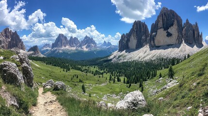 Majestic Dolomites Panorama: A Hiking Trail Through Alpine Meadows