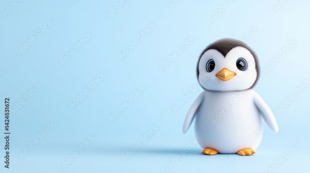 Poster adorable cartoon penguin minimalist style high-resolution render front view soft textures standing p