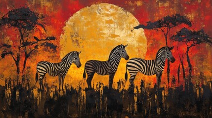 African Sunset: Three Zebras at Dusk