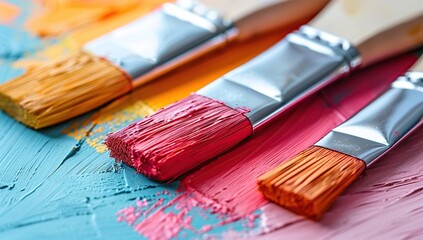 Fototapeta premium Close-up of Paintbrushes on a Palette