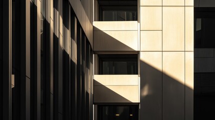 Sunlit Building Facade with Diagonal Shadow and Windows