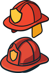 Isometric Firefighter Helmet – 3D Flat Vector Illustration in Red and Yellow