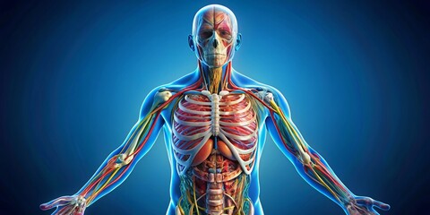 Aerial View Human Body Anatomy, Detailed 3D Model, Medical Illustration