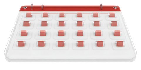 3D Illustration of a Red and White Calendar Isolated on Transparent Background