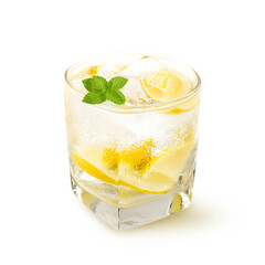 Glass of lemonade with mint isolated on white background.