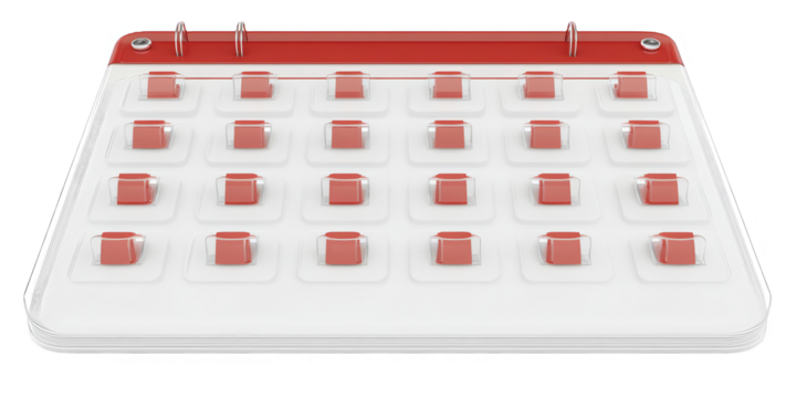 3D Illustration of a Red and White Calendar Isolated on Transparent Background
