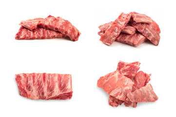 Set of raw pork ribs isolated on white background.