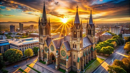 Obraz premium Aerial View of a Grand Cathedral, Spiritual Landmark, Religious Architecture, Cityscape, Drone Photography