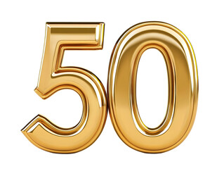 3D Illustration Of Golden Number Fifty Isolated on Transparent Background