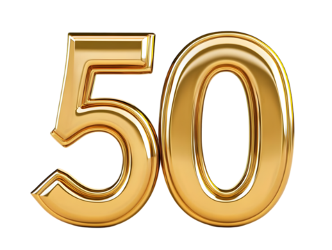 3D Illustration Of Golden Number Fifty Isolated on Transparent Background - Powered by Adobe