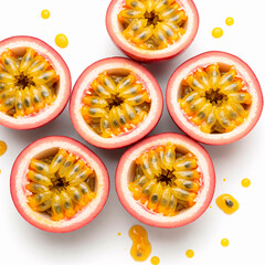 Passion fruit isolated on white background. Top view. Flat lay.
