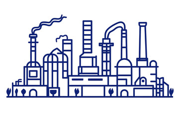 Obraz premium Abstract Line Art Illustration Of Industrial Plant Silhouette With Blue Highlights On Black