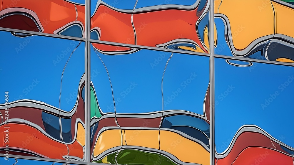 Poster abstract colorful reflection on a modern building facade.