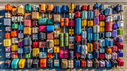 Obraz premium Aerial View of Luggage Arranged Like a Caterpillar at Airport