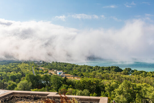 Western Asia, Eurasia, South Caucasus, Republic of Armenia. Sevan. View across Lake Sevan from the Sevanavank Monastery complex.