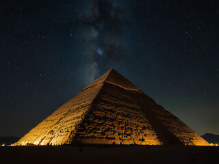 Starry sky and Egyptian pyramids