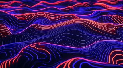 Obraz premium Abstract digital landscape of vibrant lines. Dynamic waves of glowing neon colors