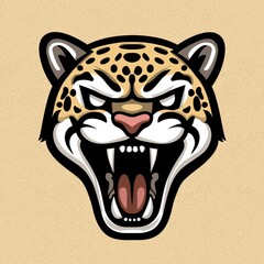 Fototapeta premium Illustration of a jaguar's head with open mouth and intense eyes