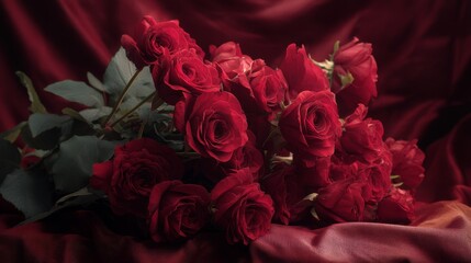 Naklejka premium Bouquet of red roses on velvet background