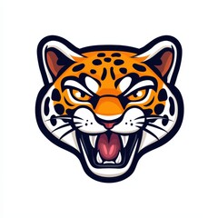 Illustration of a jaguar's head with fierce expression, yellow eyes, and open mouth