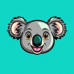 Obraz premium Cartoon illustration of a smiling koala with yellow eyes and a white forehead patch