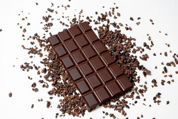 dark chocolate bar with cocoa nibs