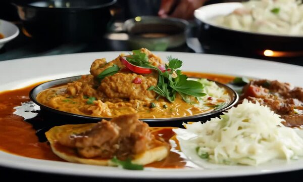 Traditional Indian food on plate, close-up