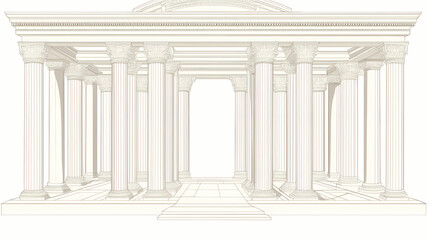 Obraz premium An abstract line-drawing of an ancient temple with columns and arches, representing classical culture. ancient temple design. Skyshard Temple. Illustration