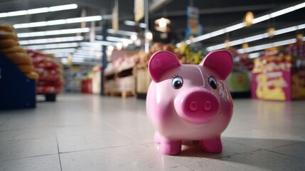 Obraz premium Piggy bank in supermarket