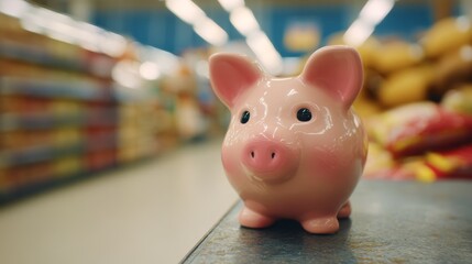 Obraz premium Piggy bank in supermarket