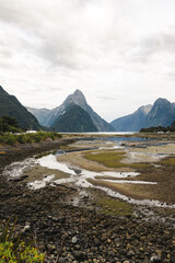 mountain landscape with lake and mountains