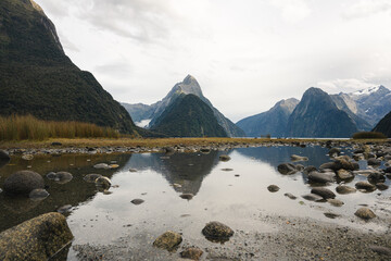 mountain landscape with lake and mountains in New Zealand