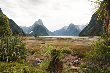 mountain landscape with lake and mountains in New Zealand