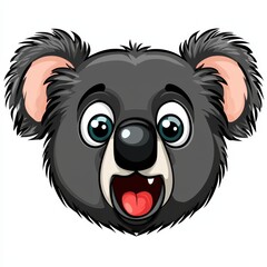 Obraz premium Cartoon koala face with large blue eyes and open mouth on white background