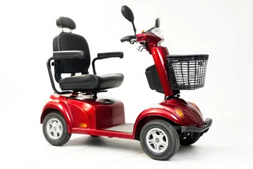 Fototapete Rund A red mobility scooter with a black seat and basket on a white background. 3d render of a scooter © MDIMRANHOSSAIN